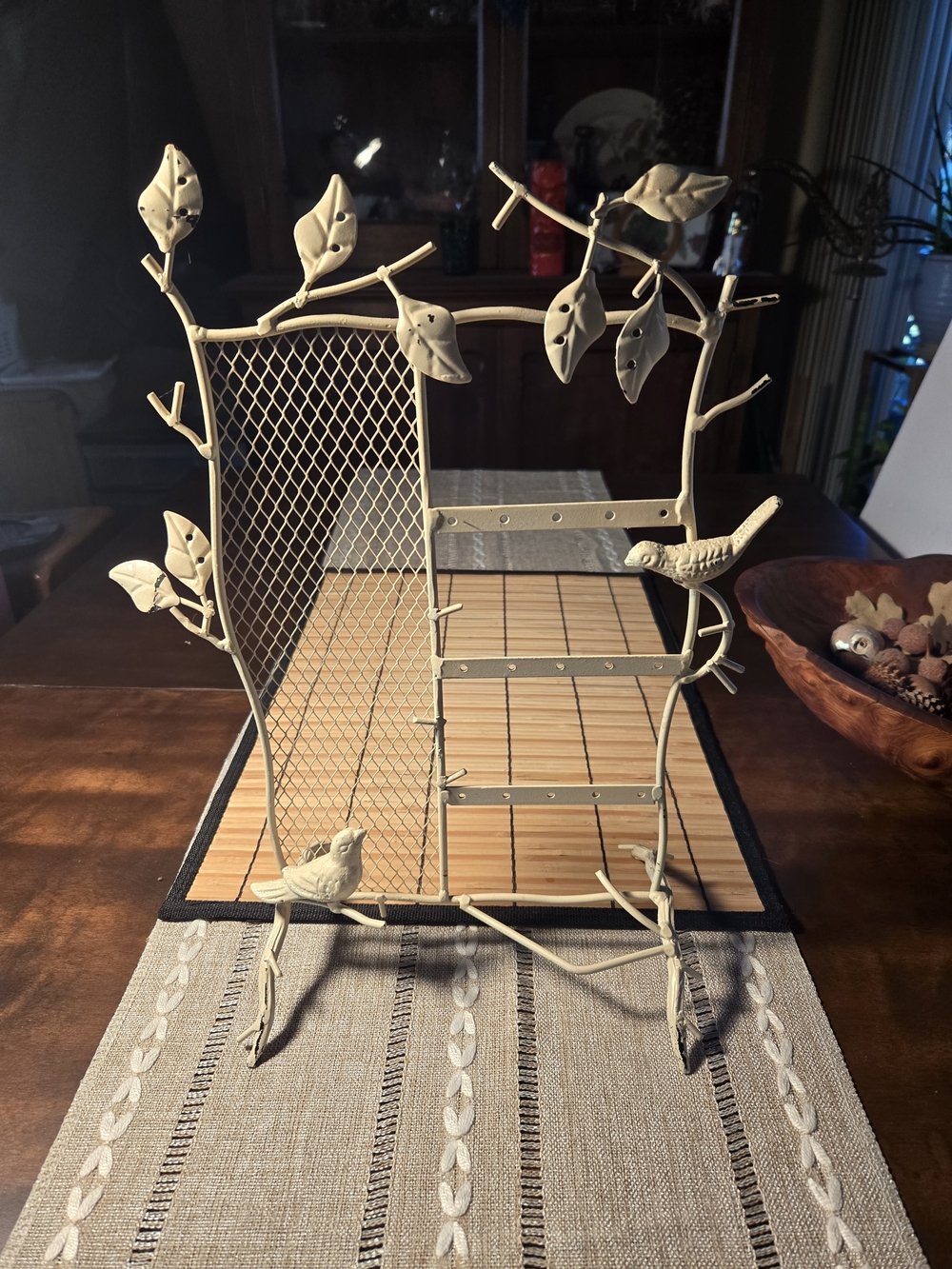 Decorative Shabby Metal Bird & Branch Jewelry Organizer For Art Fairs Or Home